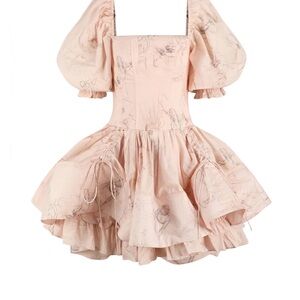 Selkie Sketch Etoile Blush Pink Mini Dress with Puff Sleeves